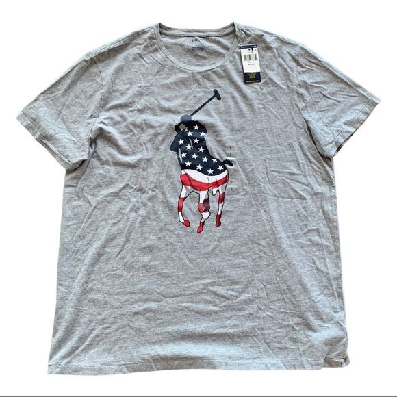 Polo Ralph Lauren Men's Stars & Stripes Big Pony USA Flag T-Shirt Gray ALL SIZES - Picture 1 of 6